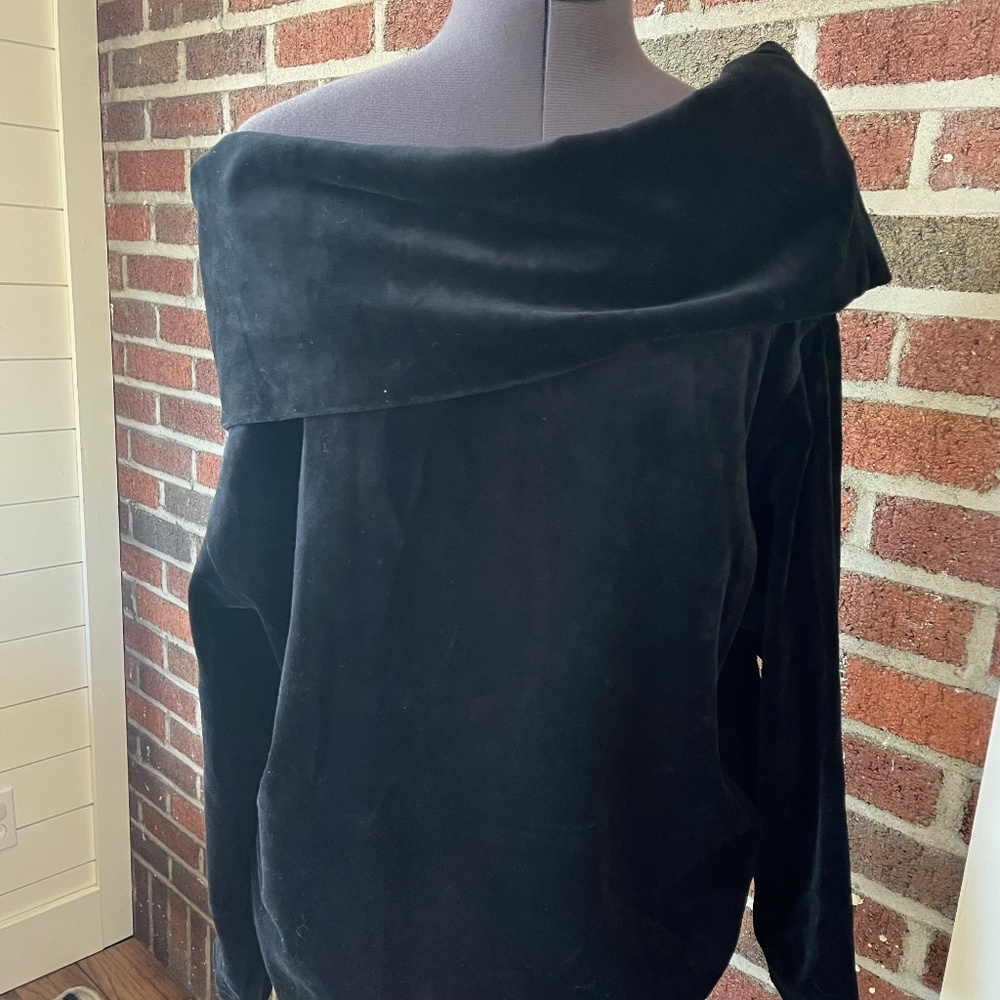 DKNY Black Velvet Multi-Style Cowl Neck/ Off the Shoulder Long Sleeve Top